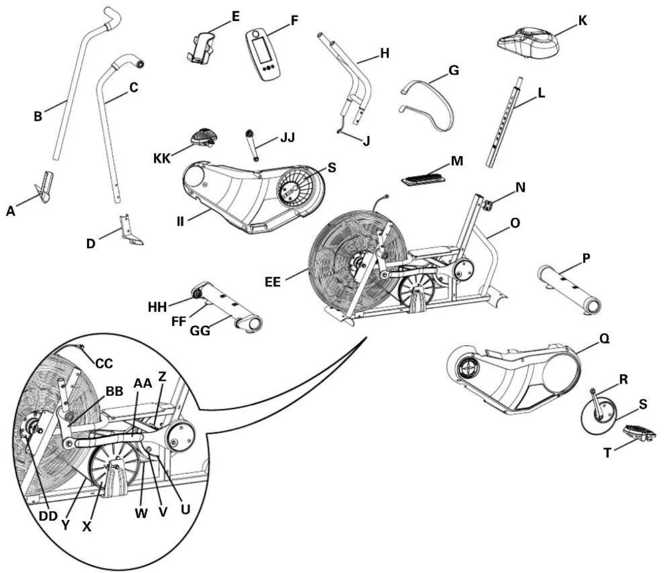 Schwinn AD6 - ONDERHOUD ONDERDELEN - 1