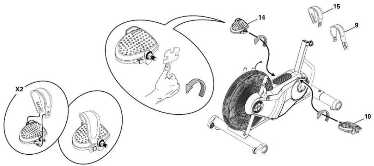Schwinn AD6 - 将脚踏板和踏板带安装至机架组件上 - 1