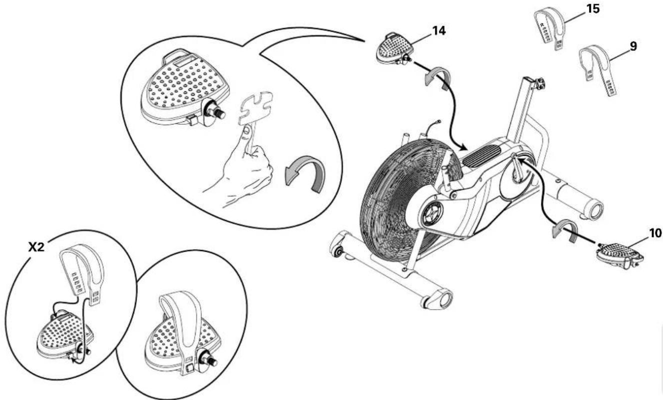 Schwinn AD6 - Acople los pedales y bajo las correas de los pedales al ensamblaje del armazon - 1
