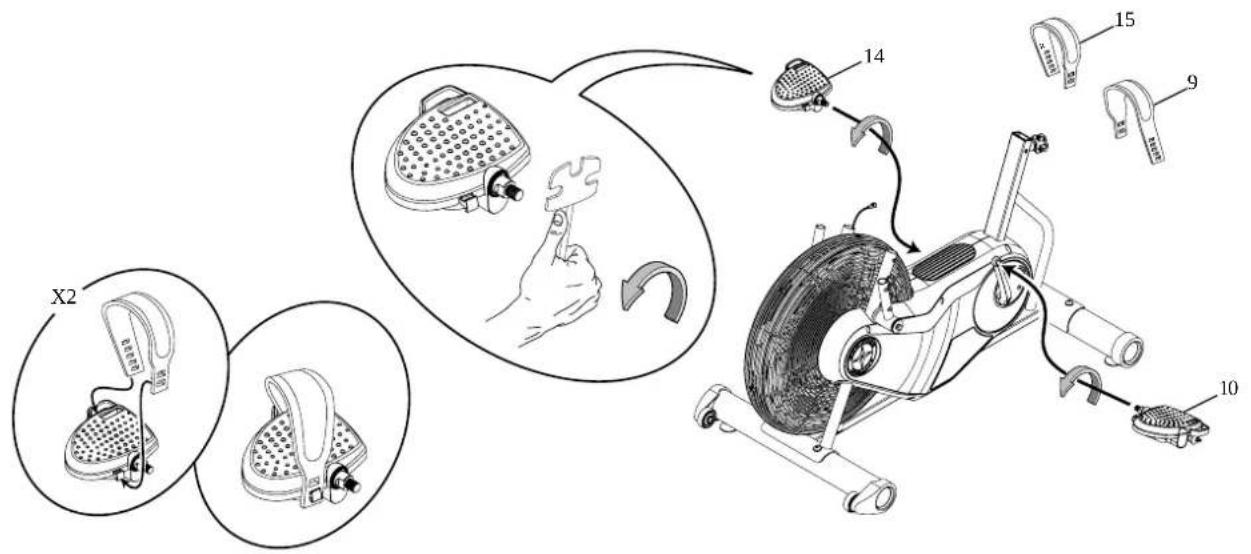 Schwinn AD6 - 將腳踏板和踏板帶安裝至機架組件上 - 1