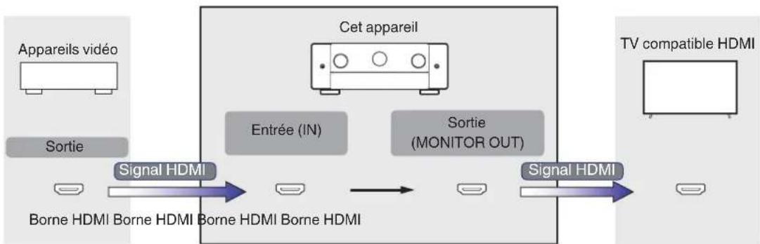 MARANTZ Cinema 50 - Relation entre les signaux vidéo et la sortie du moniteur - 1