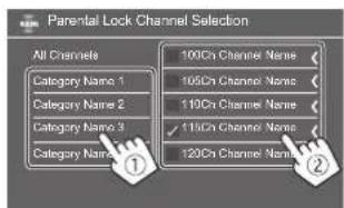 JVC KWM788BH - Choisissez une catégorie (①), puis un canal (②). - 1