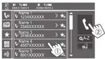JVC KWM780BT - Sélectionnez un contact (1), puis passez un appel (2). - 1