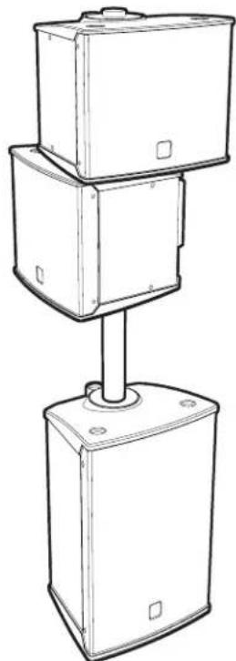 Line drawing of three stacked electronic enclosures mounted on a vertical pole (no text or symbols)