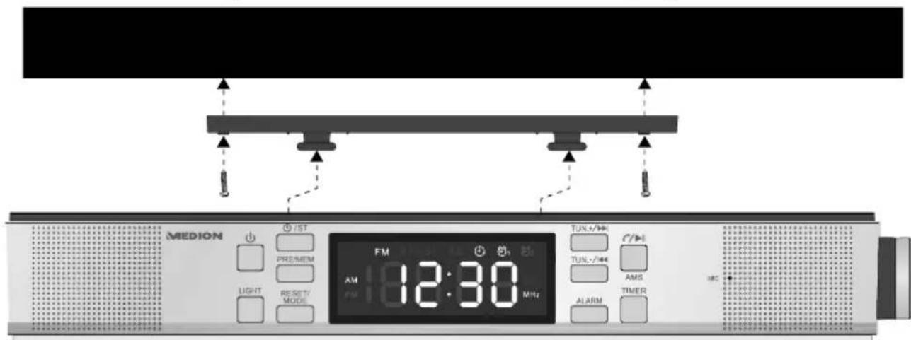 MEDION Light RESET/MODS /ST PREMEM FM AM 18:30 MHz TUN+/Hz TUN-/Hz AMS ALARM TIMER MC
