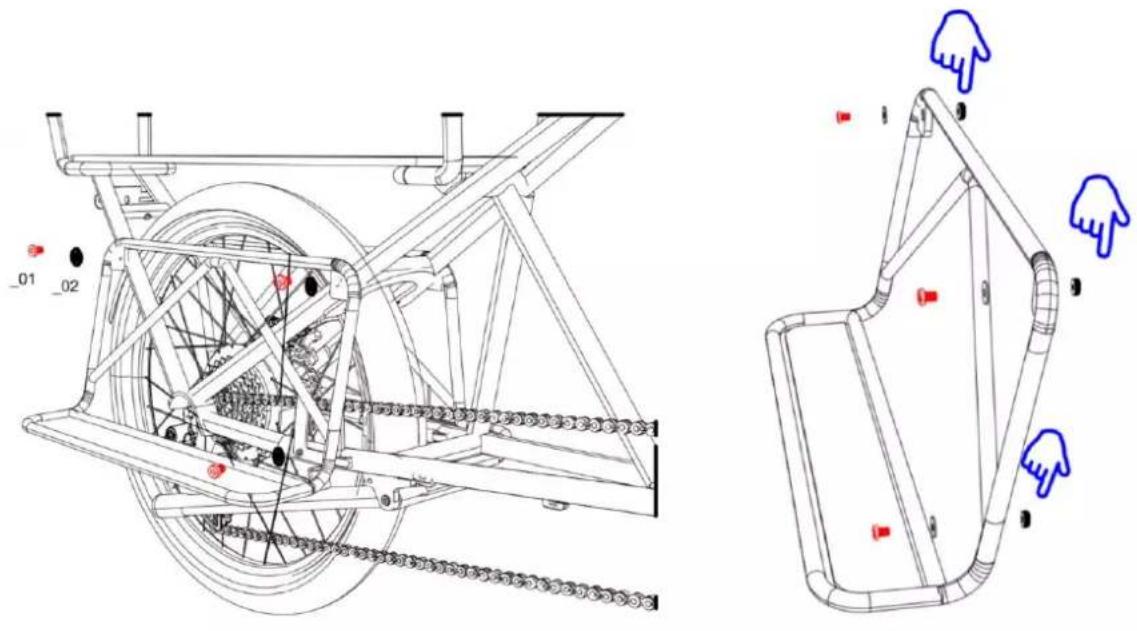 Technical diagram of a mechanical assembly with labeled components and directional arrows indicating motion or force directions.