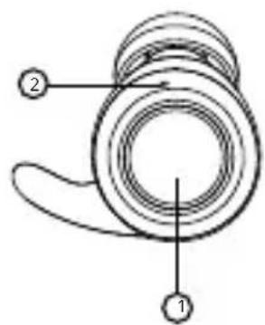 Technical diagram of a mechanical component with labeled parts 1 and 2