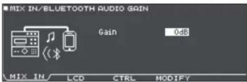 MIX IN/BLUETOOTH AUDIO GAIN Gain 0dB MIX IN LCD CTRL MODIFY