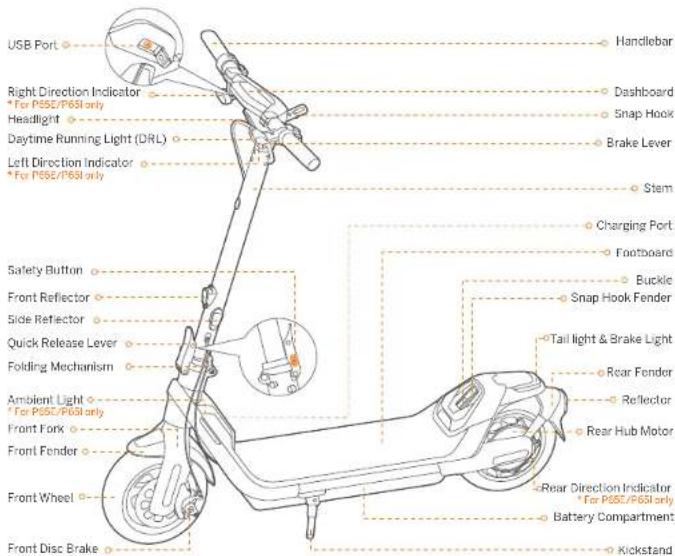 SEGWAY Ninebot KickScooter P65I - Diagram and Functions - 1