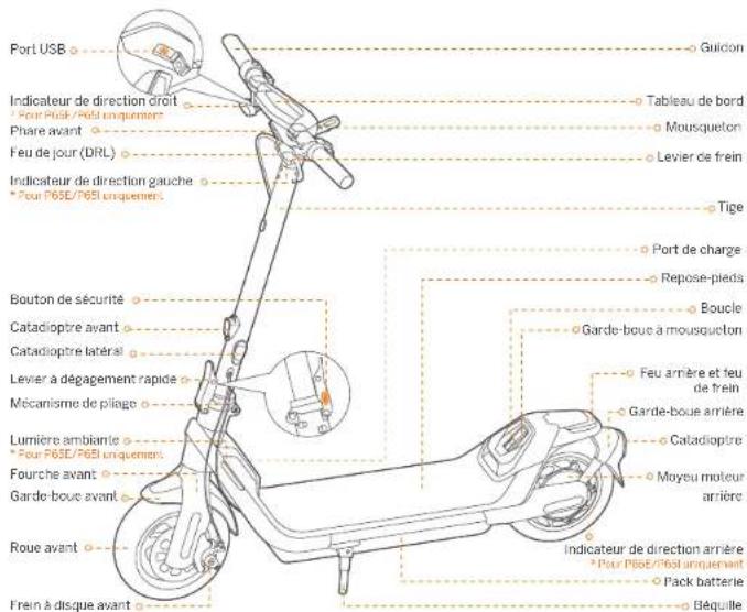 SEGWAY Ninebot KickScooter P65I - Diagramme et fonctions - 1