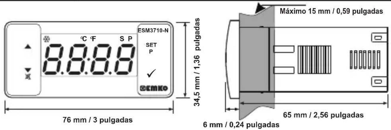 Emko ESM3710N - Vista frontal y dimensiones del controlador de temperatura ESM-3710-Nr - 1