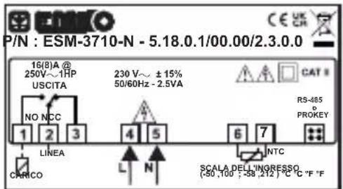 Emko ESM3710N - Etichetta del dispositivo e schema di collegamento - 1