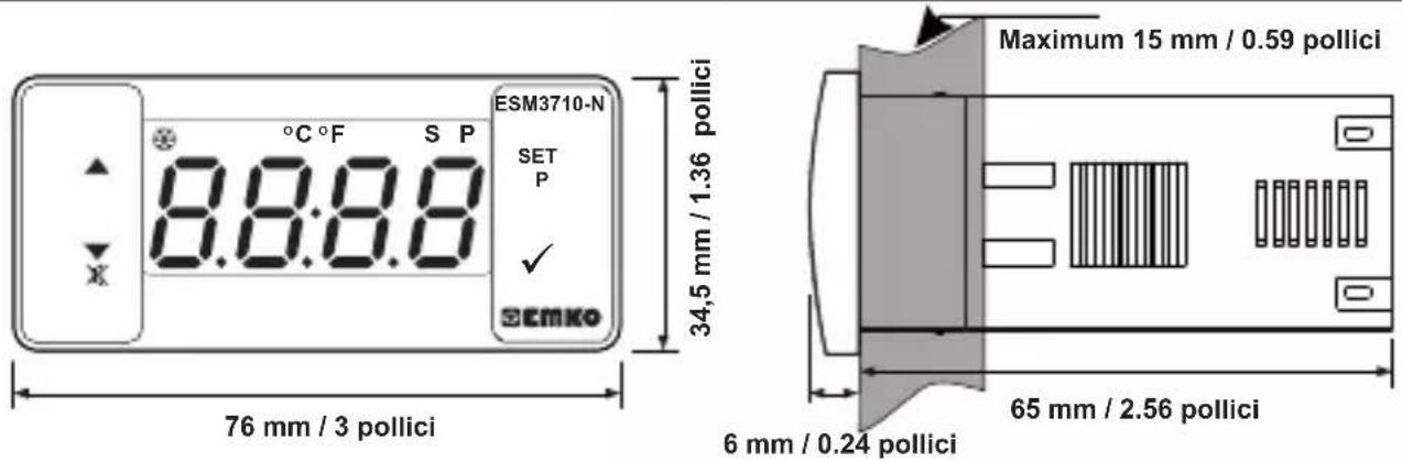 Emko ESM3710N - Vista frontale e dimensioni del Termoregolatore ESM-3710-N - 1