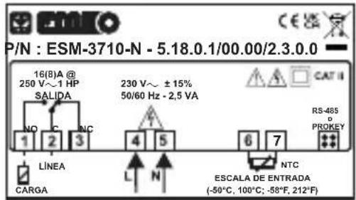 Emko ESM3710N - Etiqueta del dispositivo y diagrama de conexión - 1