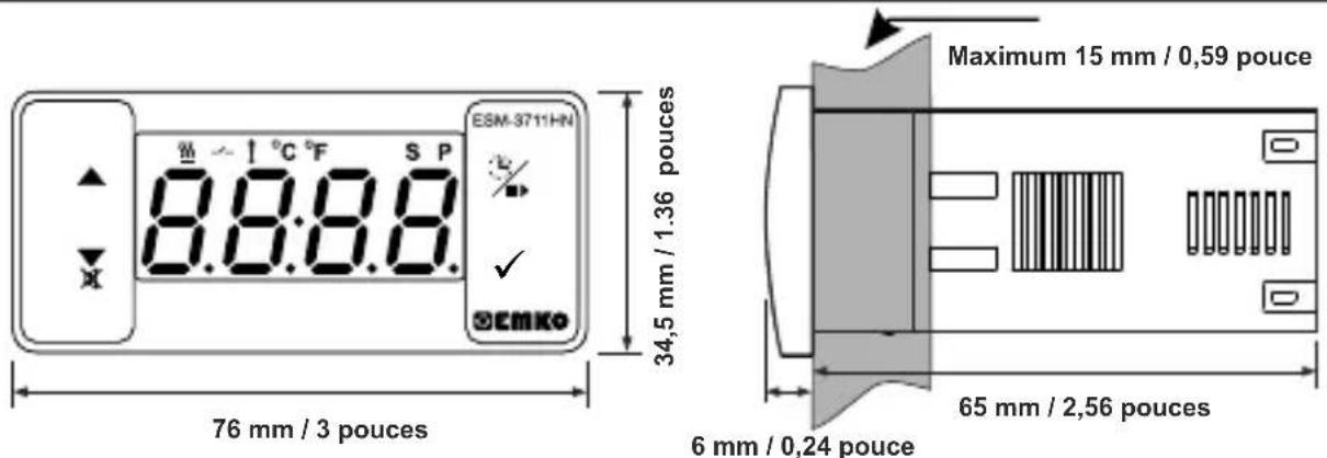 Emko ESM3711HN - Vue de face et dimensions du régulateur de température esm-3711hn - 1