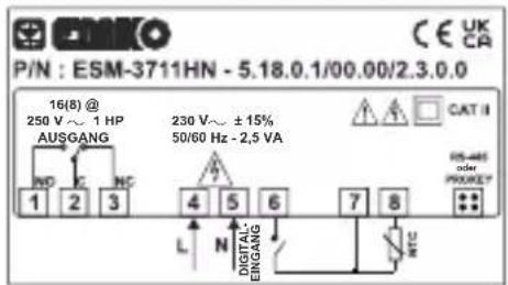 Emko ESM3711HN - Gerätelabel und Verbindungsschema - 1