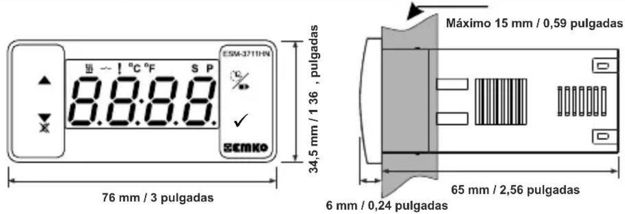 Emko ESM3711HN - Vista frontal y dimensiones del controlador de temperatura ESM-3711HN - 1