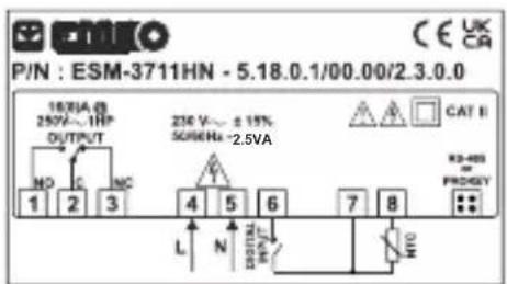 Emko ESM3711HN - Etichetta del dispositivo e schema di collegamento - 1