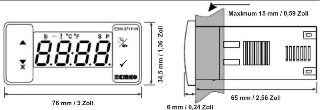Emko ESM3711HN - Frontansicht und Abmessungen des ESM-3711HN Temperaturreglers - 1