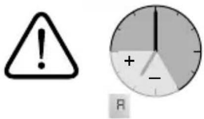 Warning symbol and pie chart with exclamation mark and polarity indicators