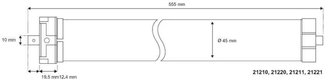 555 mm 10 mm Ø 45 mm 19,5 mm 12,4 mm 21210, 21220, 21211, 21221