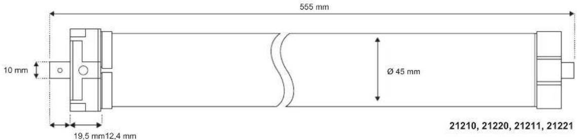 555 mm 10 mm Ø 45 mm 19,5 mm 12,4 mm 21210, 21220, 21211, 21221