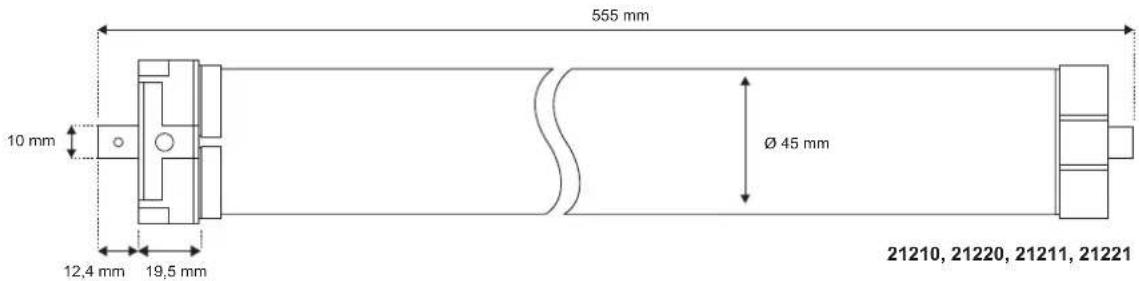 555 mm 10 mm Ø 45 mm 12,4 mm 19,5 mm 21210, 21220, 21211, 21221