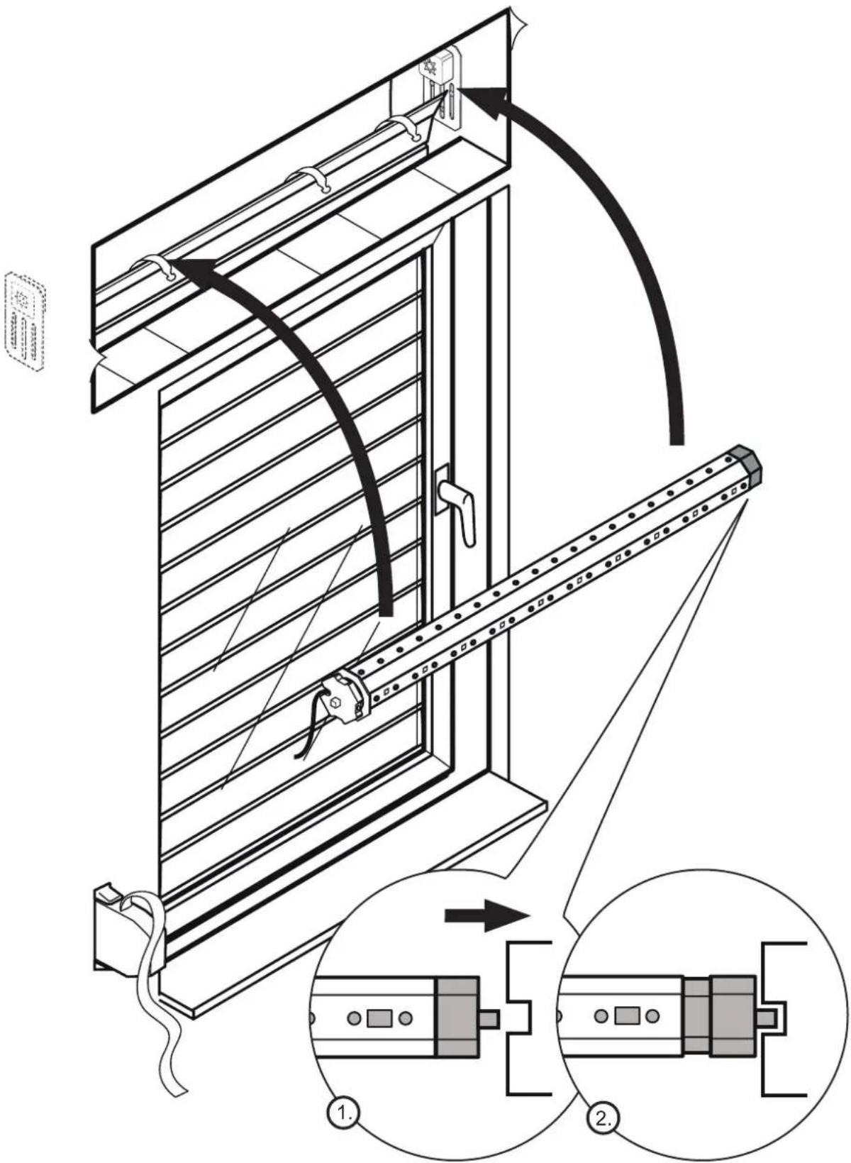Technical diagram of a door latch mechanism with labeled components and assembly steps