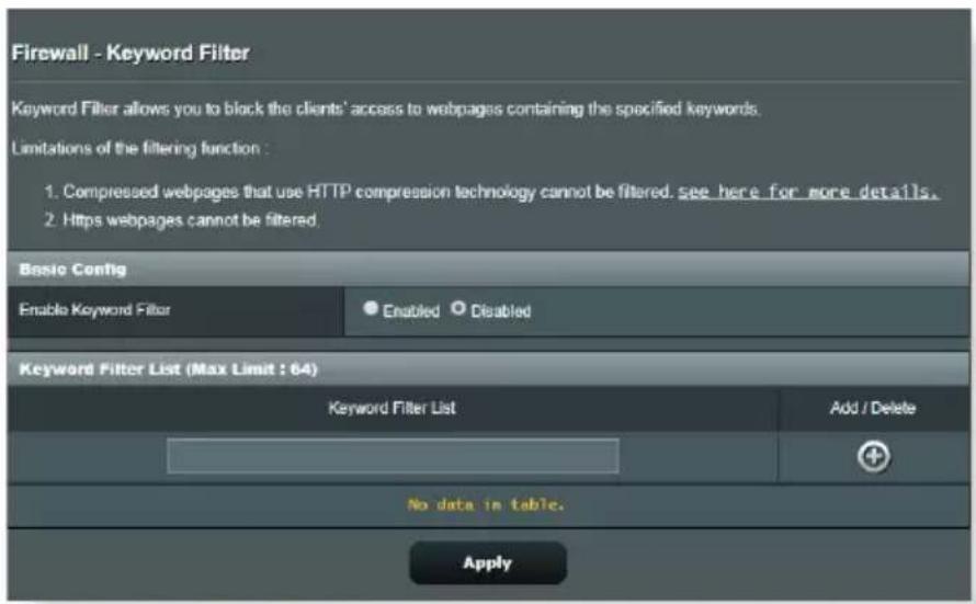 ASUS RTAXE7800 - Filtrage de mots-clés - 1