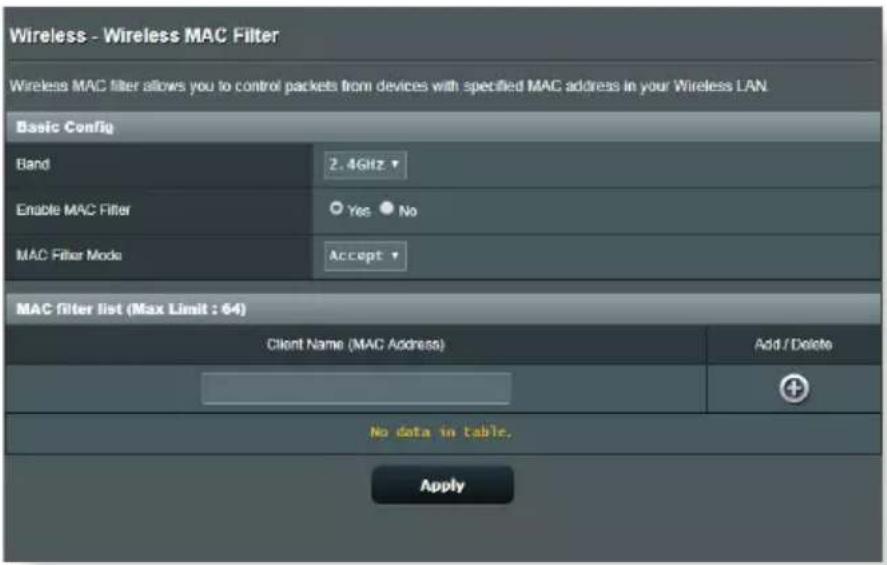 ASUS RTAXE7800 - Filtrage d'adresses MAC - 1