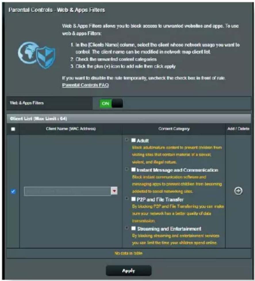 ASUS RTAXE7800 - Pour configurer le filtrage de sites et d'applications : - 1
