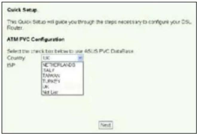ASUS WL600g - Select your Country and ISP, then clickNext - 1
