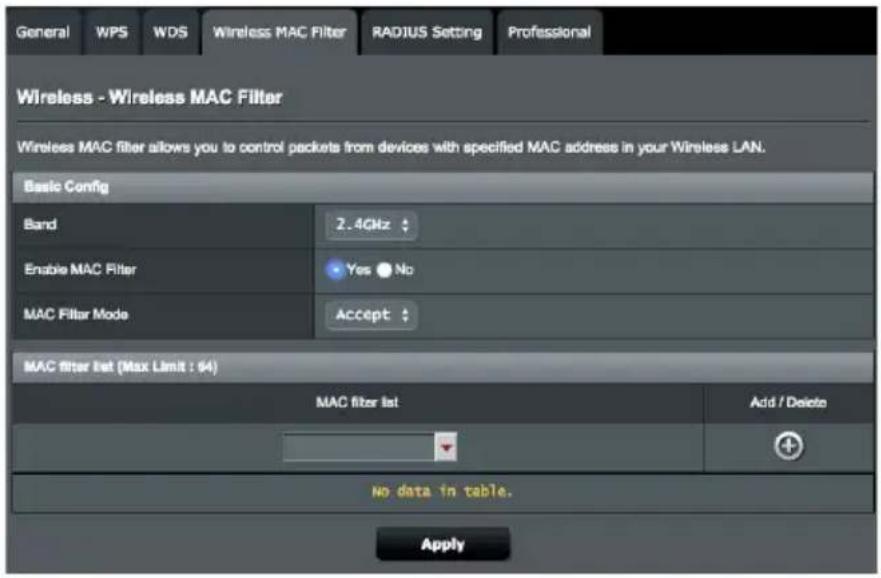 ASUS 4GAX56 - Filtrage d'adresses MAC - 1