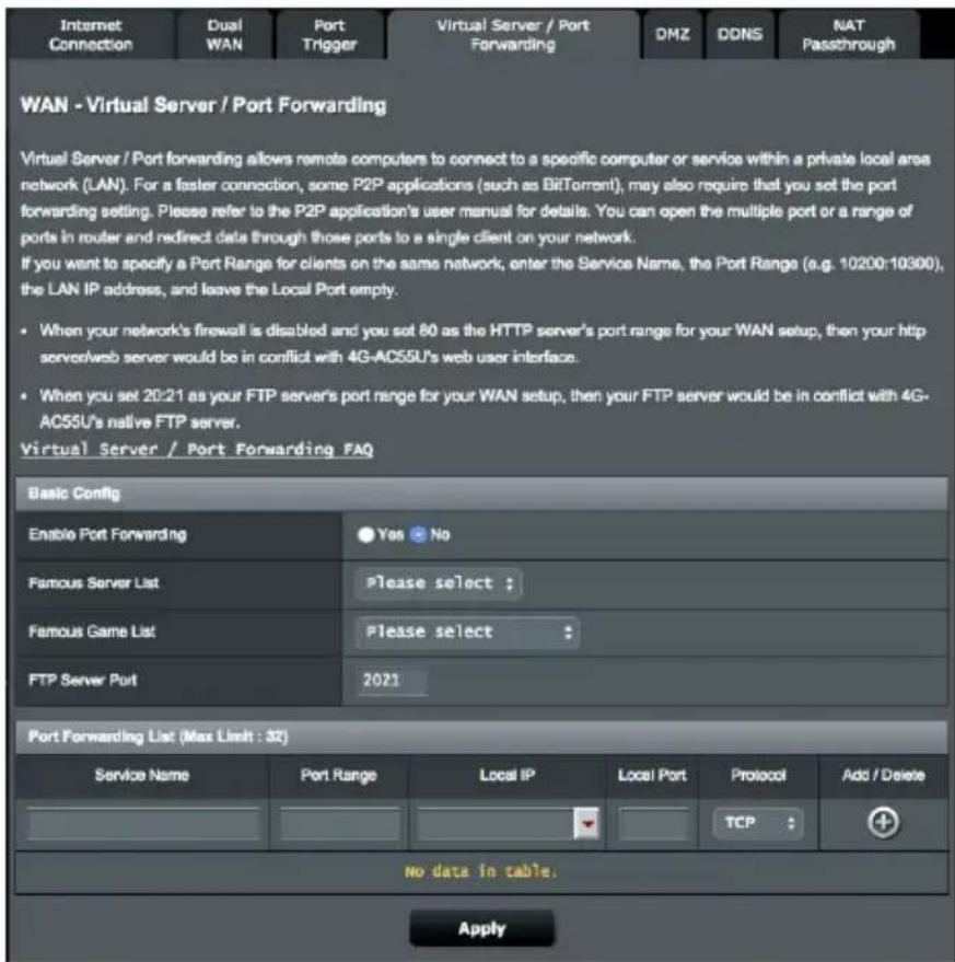 ASUS 4GAX56 - Serveur virtuel et redirection de port - 1