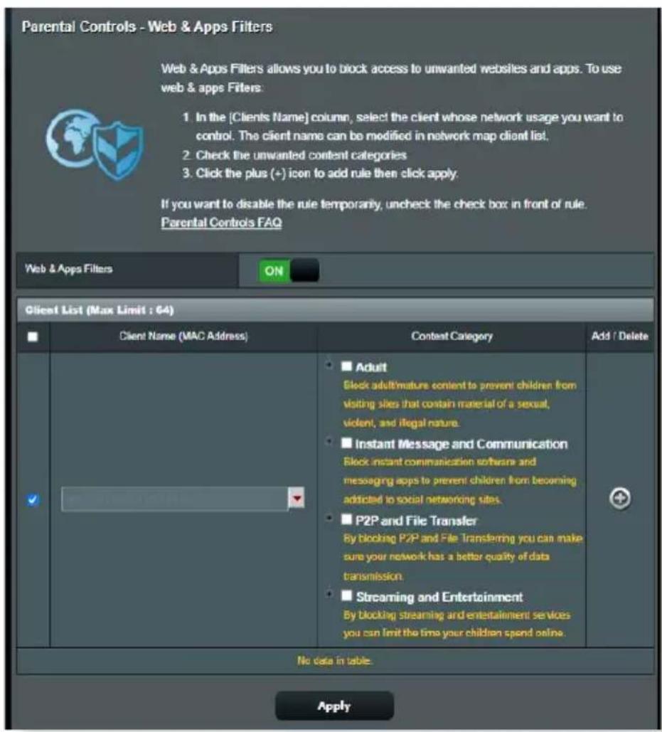 ASUS ZenWiFi XT9 - Pour configurer le filtrage de sites et d'applications : - 1
