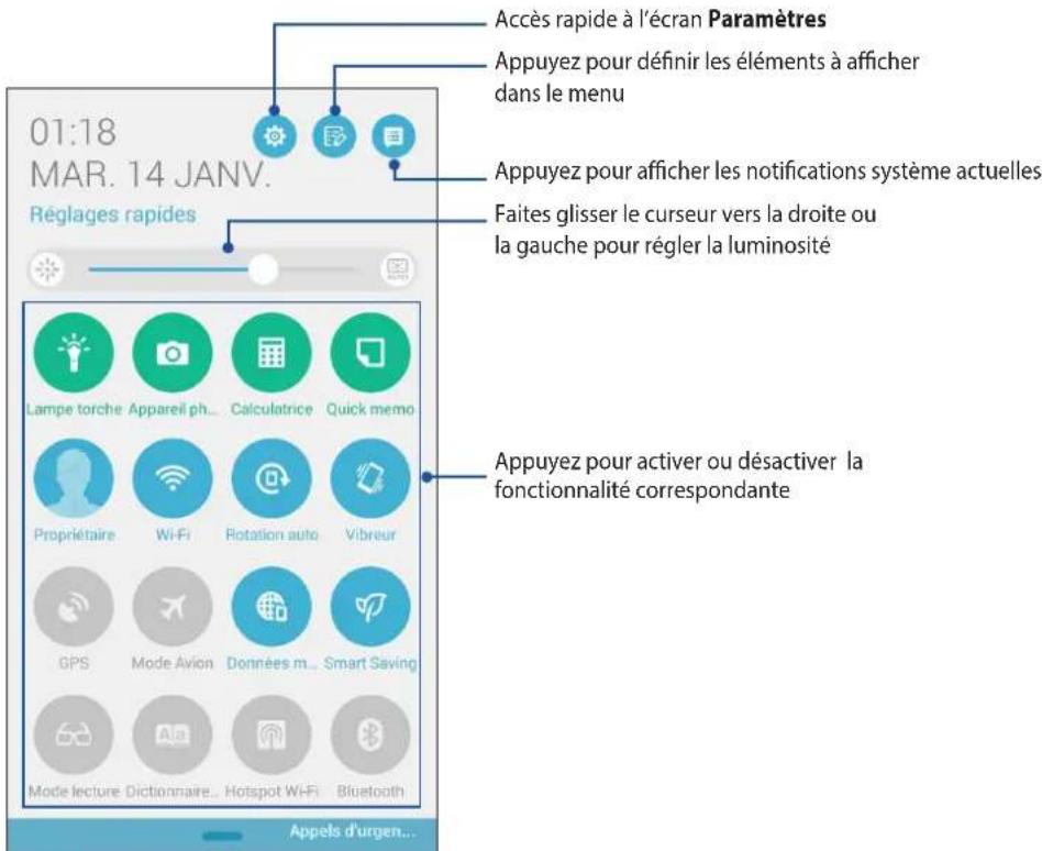 ASUS ZenFone A500KL - Ouvrir le menu des réglages rapides - 1