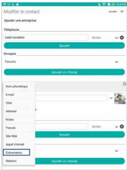 ASUS ZenFone Go ZB690KG - Ajouter un événement spécifique à un contact - 2