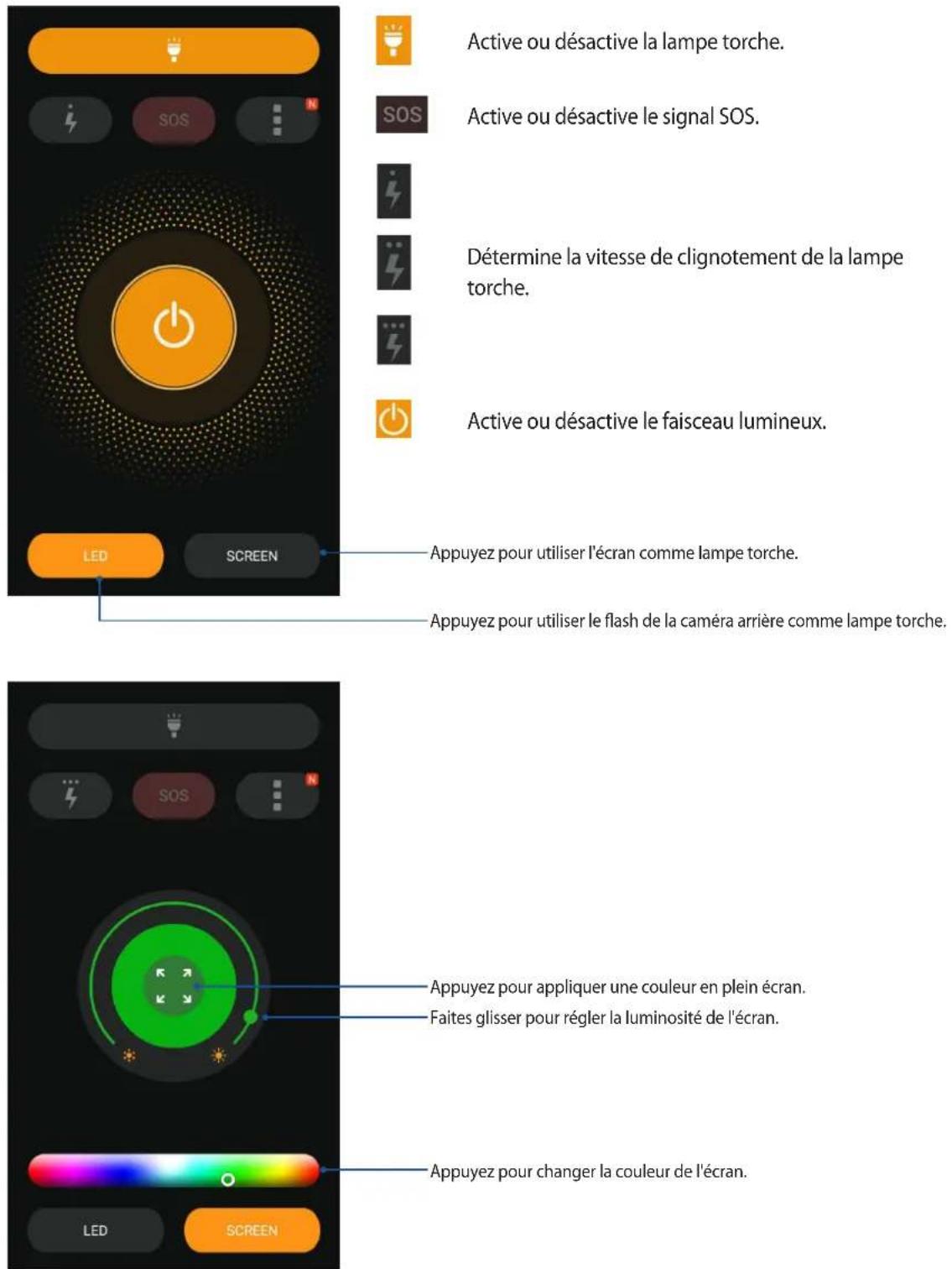 ASUS ZenFone Go TV ZB551KL - Menu des options de la lampe torche - 1