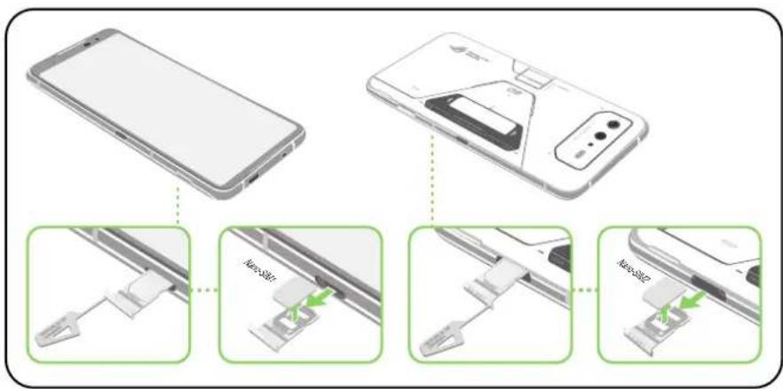 ASUS ROG Phone 6 Pro - Pour retirer une carte nano SIM : - 1