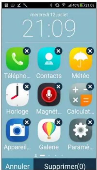 mercredi 12 juillet 21:09 Télépho... Contacts Météo Horloge Magnét... Calculat... Appareil... Galerie Paramè... Annuler Supprimer(0)