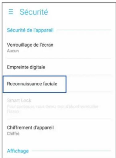 ASUS ZenFone 5Q ZC600KL - Configurer le déverrouillage par reconnaissance faciale à partir du menu des paramètres - 3