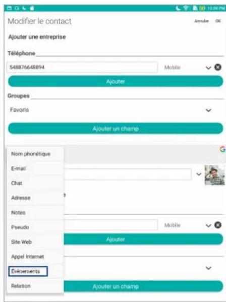 ASUS ZenPad 3S 10 Z500KL - Ajouter un événement spécifique à un contact - 2