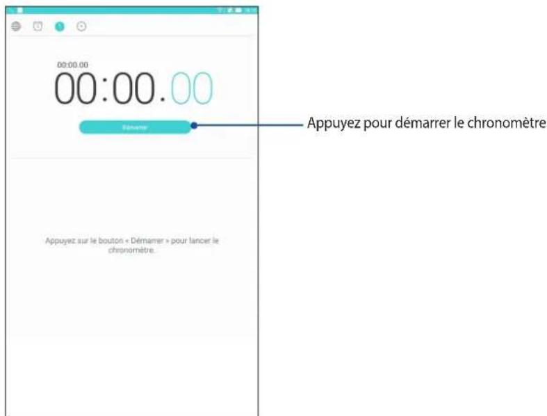 00:00.00 00:00.00 Appuyez pour démarrer le chronomètre Appuyez sur le bouton « Démarrer » pour lancer le chronomètre.