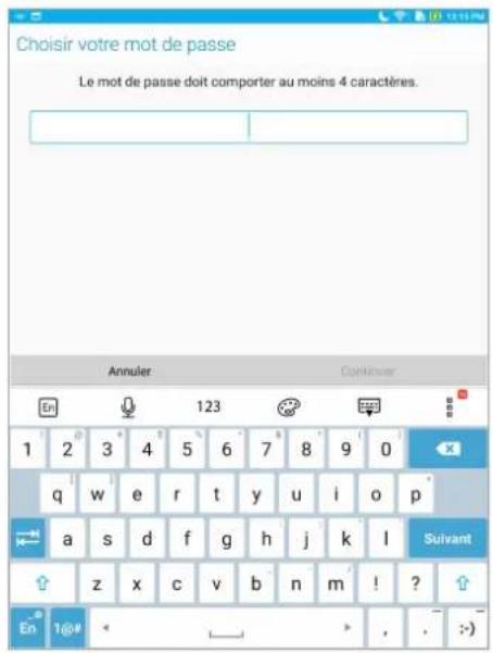 Choisir votre mot de passe Le mot de passe doit comporter au moins 4 caractères. Annuler 123 Continuer 1 2 3 4 5 6 7 8 9 0 q w e r t y u i o p a s d f g h j k l Suivant z x c v b n m ! ? En 1@# < _ > , . :)