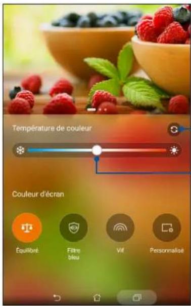 Température de couleur Couleur d'écran Équilibré Filtre bleu Vit Personnalise