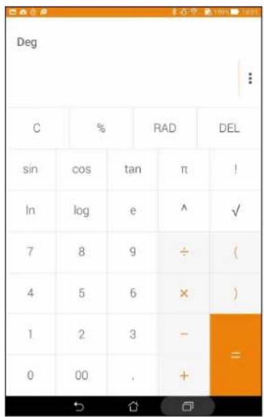 Deg C % RAD DEL sin cos tan π ! ln log e ^ ✓ 7 8 9 ÷ ( 4 5 6 × ) 1 2 3 - = 0 00 . +