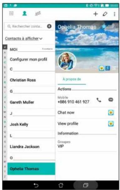 Ophelia Thomas Contacts à afficher MOI Configurer mon profil C_ Christian Ross G_ Gareth Mulier J_ Josh Kelly L_ Liandra Jackson O Ophelia Thomas A propos de Actions_ Mobile +886 910 461 927 Chat now View profile Information_ Groupes VIP