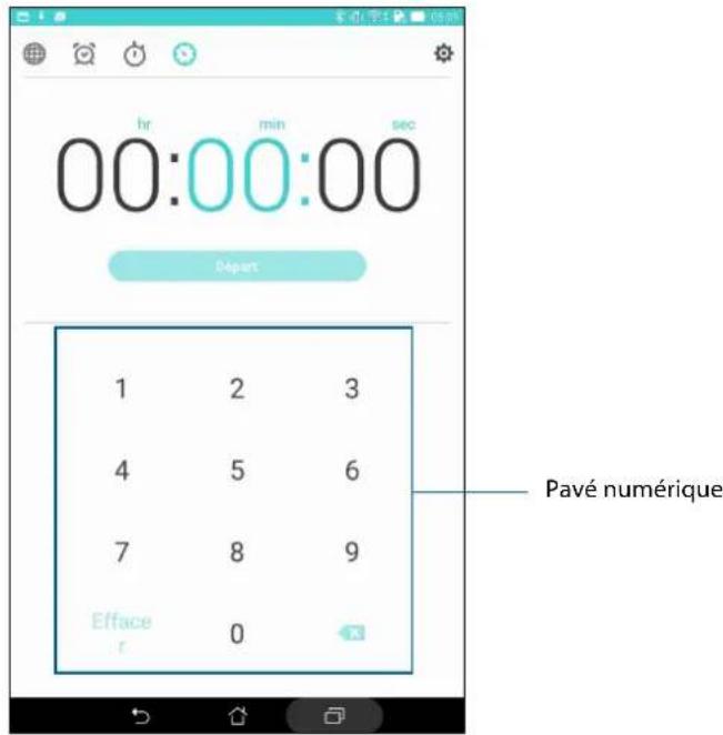 hr min sec 00:00:00 Départ 1 2 3 4 5 6 7 8 9 Efface r 0 Pavé numérique