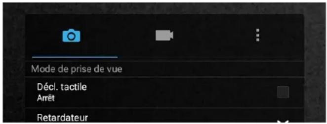 Mode de prise de vue Décl. tactile Arrêt Retardateur