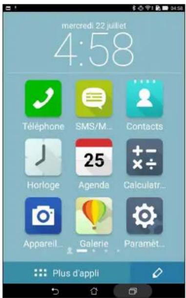 mercredi 22 juillet 4:58 Téléphone SMS/M... Contacts Horloge 25 +- Agenda Calculat... Appareil... Galerie Paramèt... Plus d'appli